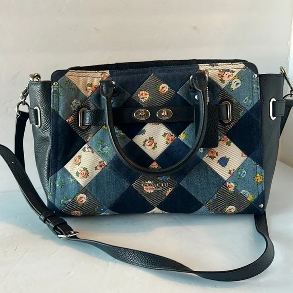 Coach NWOT Blake Denim Patchwork Satchel Handbag - Picture 2 of 12